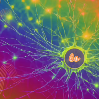 Abstract image of neuron with vibrant colors representing neural network and data flow.