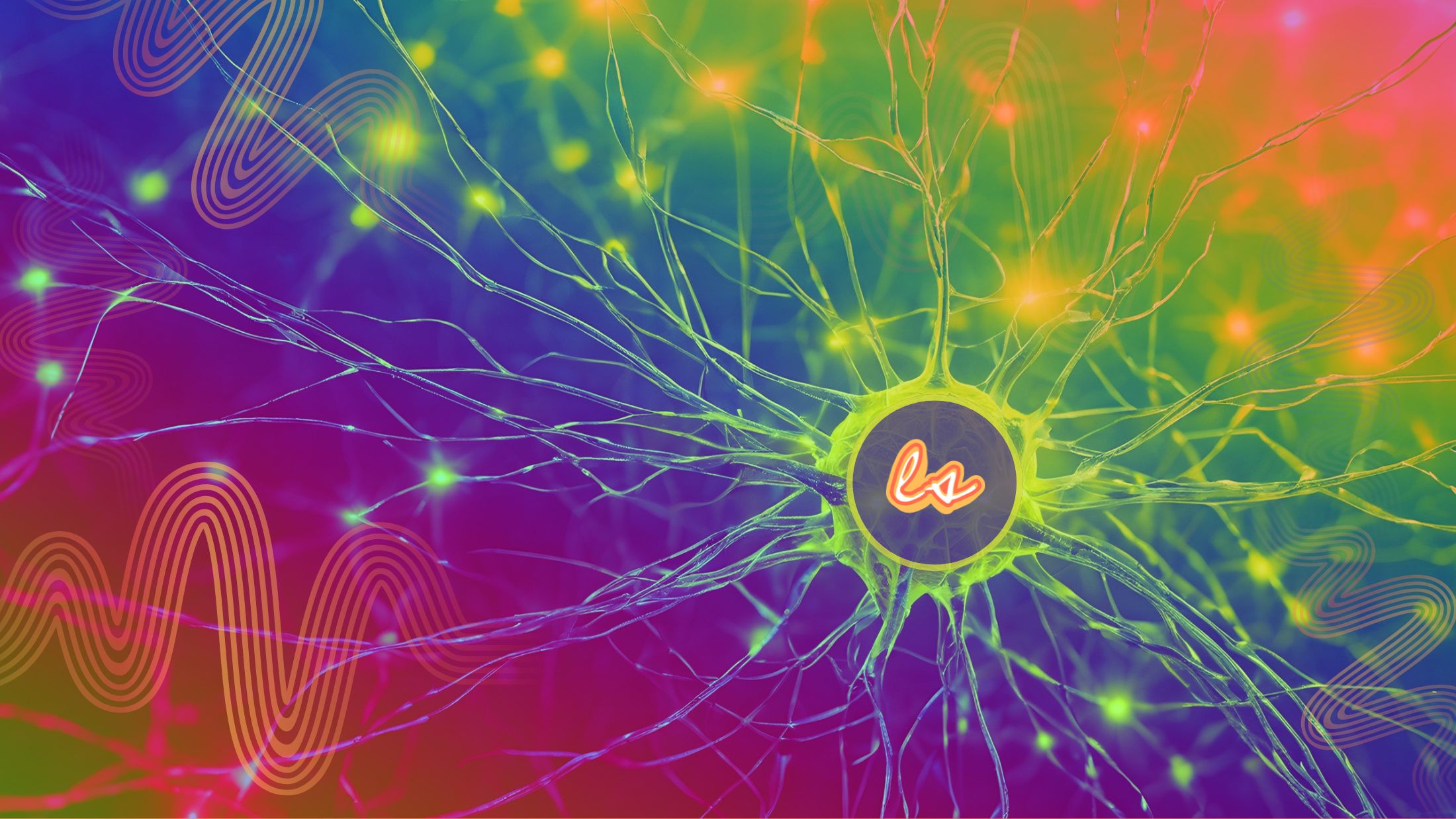 Abstract image of neuron with vibrant colors representing neural network and data flow.
